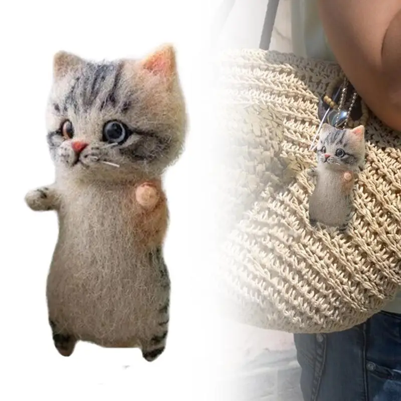 

Войлочная кукла для кошек, набор для валяния шерстяной иглой ручной работы, фетровая котенка, готовая Милая кошка, фетровые плюшевые куклы д...