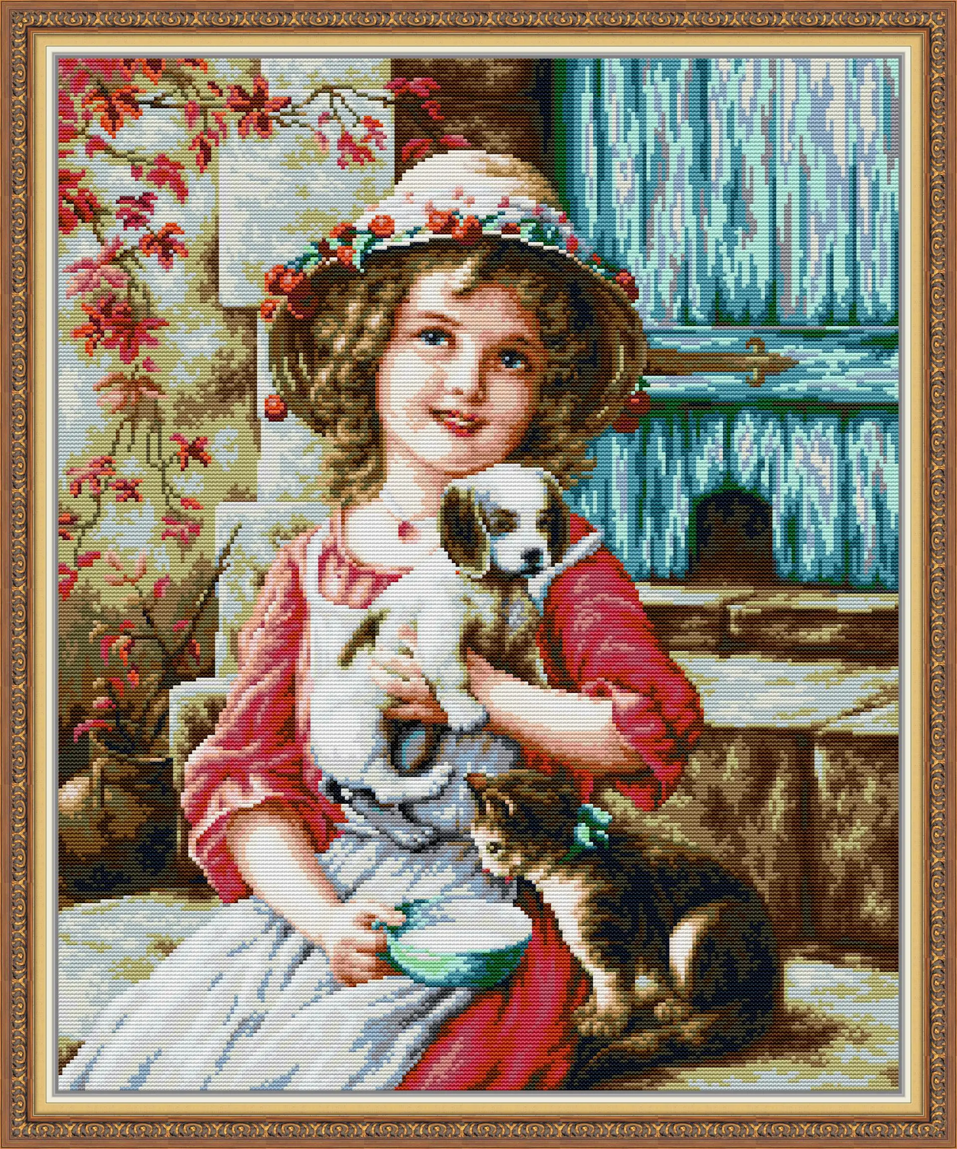 

Joy Sunday Pre-printed Cross Stitch Kit DIY Easy Pattern Aida 14/11CT Stamped Fabric Embroidery Set-Best of Friends