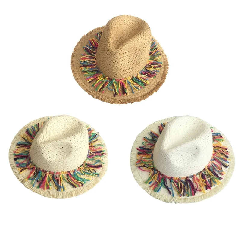 

Мексиканцы Starw Hat Sombrero Hat Cinco de Mayo Соломенная шляпа Beach Fedoras Hat Tassel
