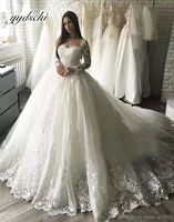 a line scoop neck long sleeves wedding dresses white tulle appliques illusion back button bridal gown princess party dress 2022