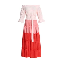 holiday style pink long skirt 2022 new one shoulder contrast color stitching cascading gradient ruffle skirt woman dress