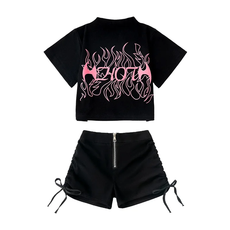 Модный костюм для девочек джазовых танцев в стиле K-POP черные топы с бахромой