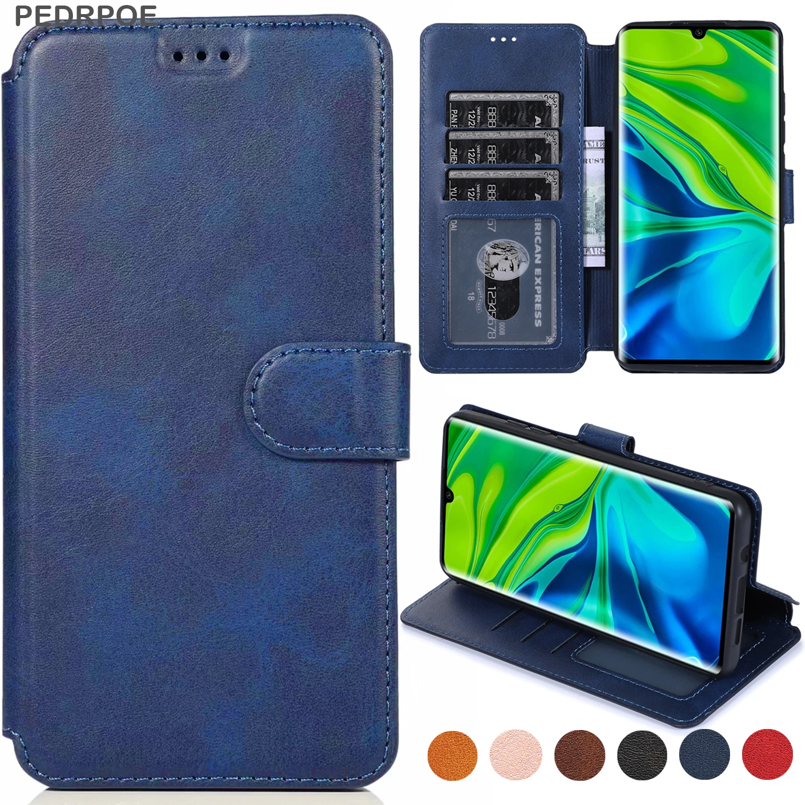 Кожаный чехол-книжка с бумажником для Xiaomi Redmi Note 10 9 8 7 CC9 Pro Lite 10X 9S 9T 9A 9C Max 8T 8A K20 K30