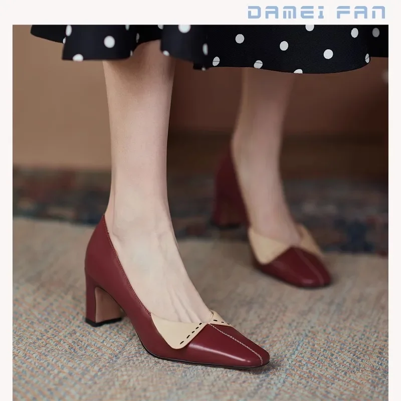 Туфли Женские туфли-лодочки из мягкой кожи для женщин туфли на каблуке с бокалом