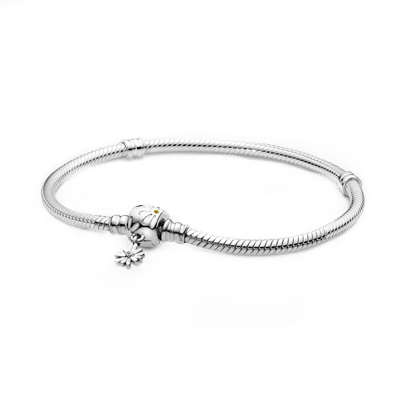 

Moments Daisy Flower Clasp Snake pan Bracelet 100% 925 Sterling Silver Daisy Fit Original Charms Diy Jewelry