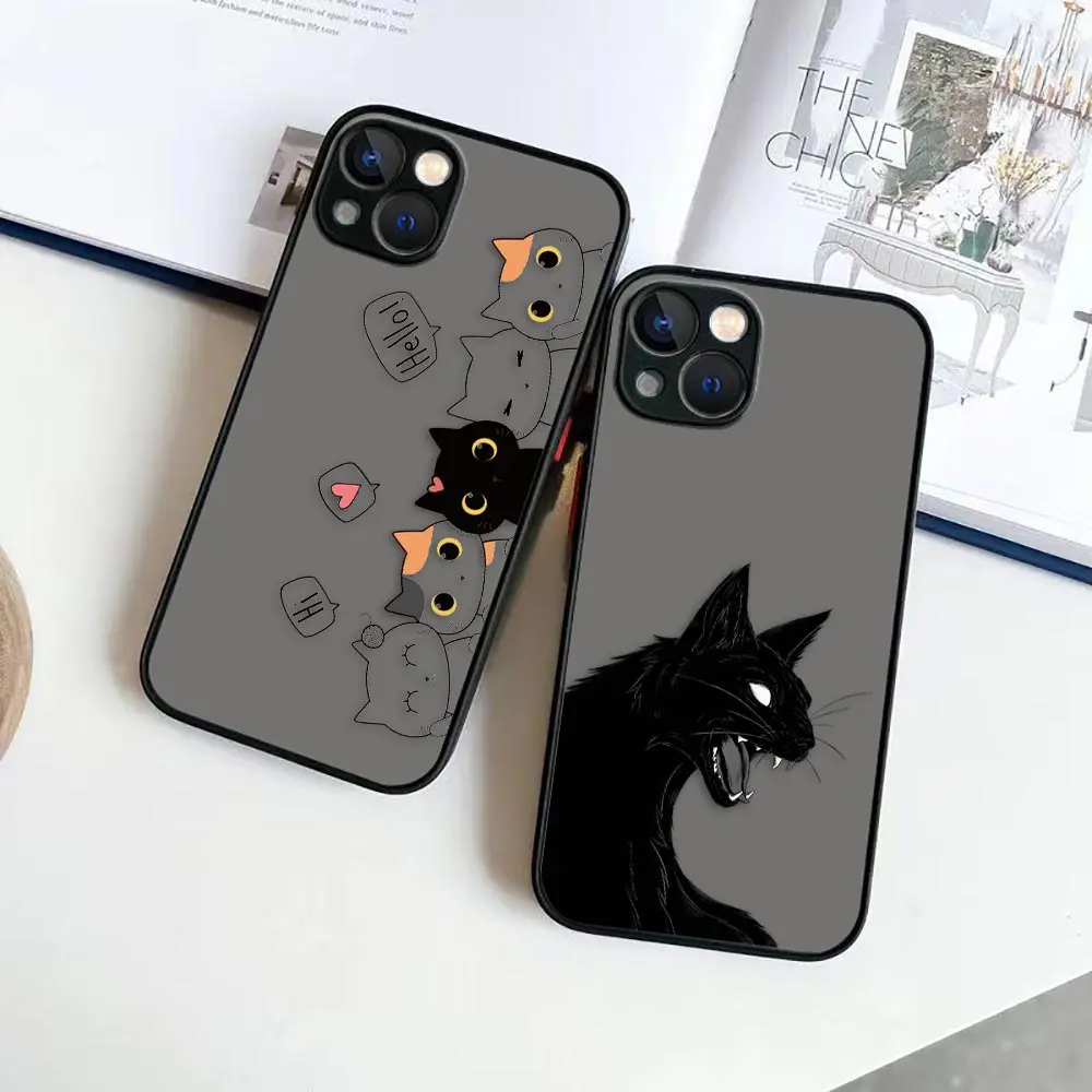 Matte Phone Case for iPhone Apple 14 13 11 12 MINI Pro XS Max XR X 7 8 SE 2022 2020 6 6S Plus Case Funda Funny Cute Black Cat