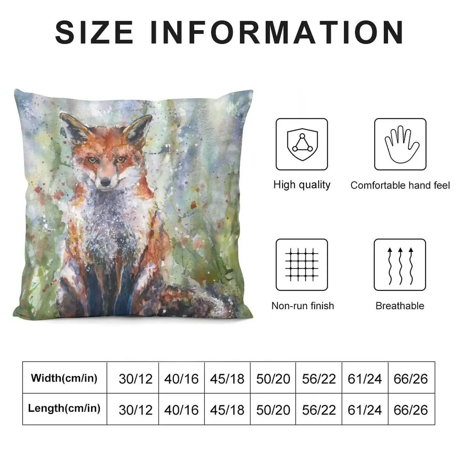 Лиса акварель Наоми Акварель Декоративная подушка Подушка наволочка