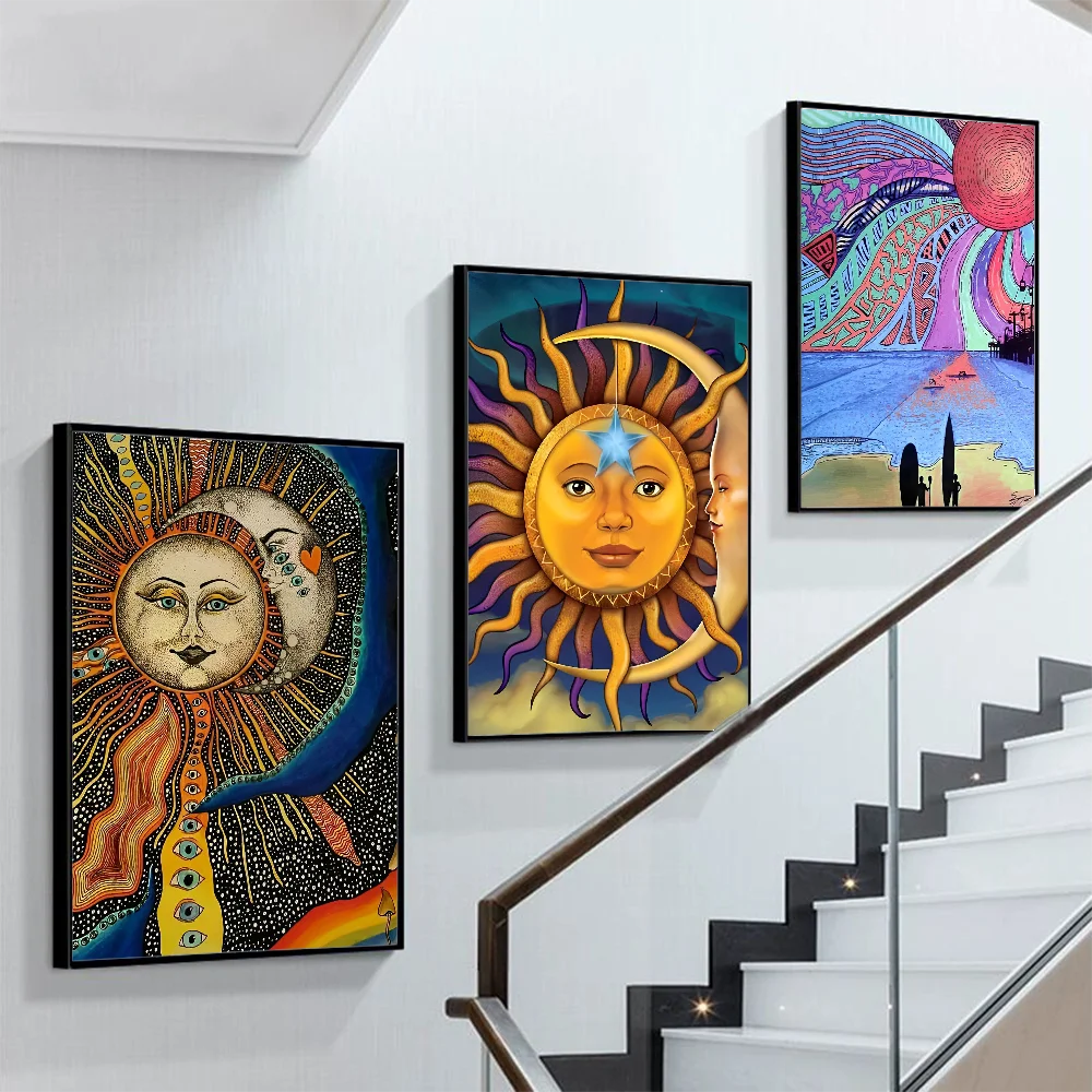 

Sun Moon Bohemian Poster Self-adhesive Art Poster Retro Kraft Paper Sticker DIY Room Bar Cafe Vintage Decorative Painting