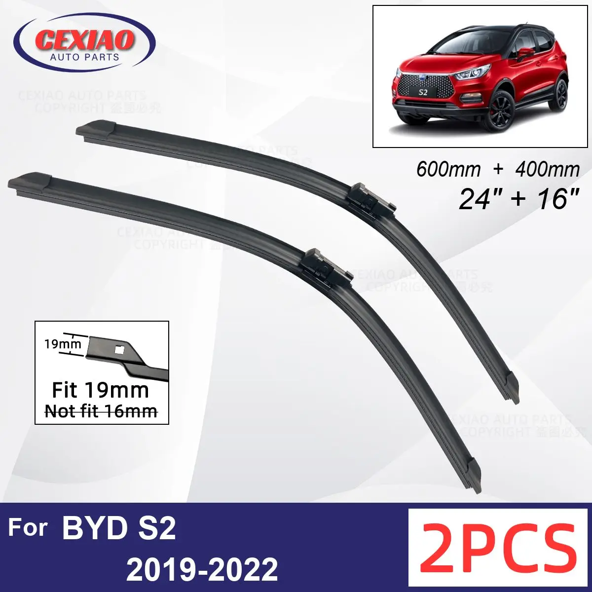 

Car Wiper For BYD S2 2019-2022 Front Wiper Blades Soft Rubber Windscreen Wipers Auto Windshield 24"+16" 600mm + 400mm