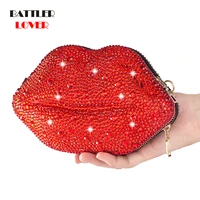 designer luxury lip shape rhinestones bling purse for women crystal diamond shoulder bag ladies sexy cosmetic lip handbag femme