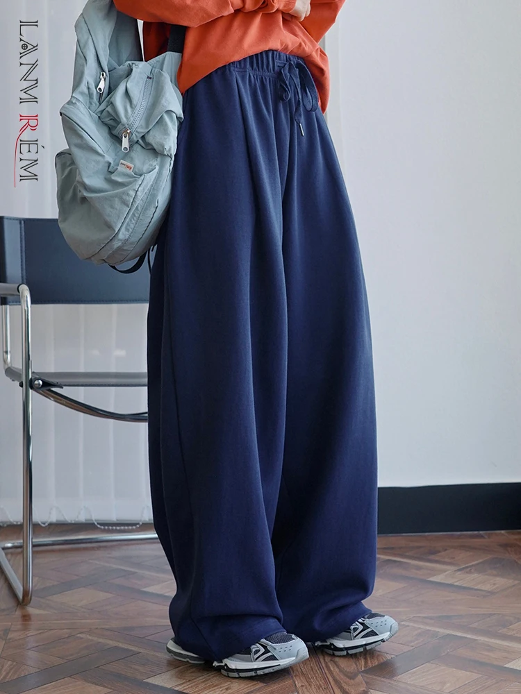 

LANMREM повседневные однотонные широкие брюки женские свободные брюки на шнуровке с эластичной Высокой Талией Модные 2023 Осенние новые 2AA1930