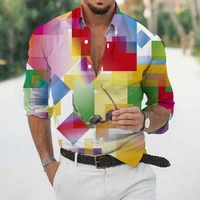luxury mens shirts lapel button shirts casual designer geometric 3d printed long sleeve tops mens club prom cardigan