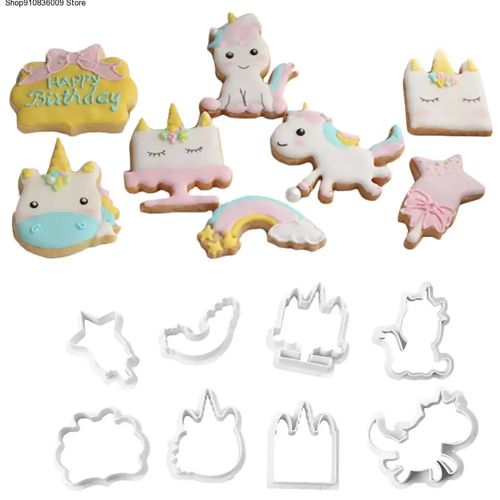 

8PCS / Set Cookie Mold Multiple Styles Innovative Unicorn DIY Cake Chocolate Cake Embossed Template Mold Biscuit Baking Tools