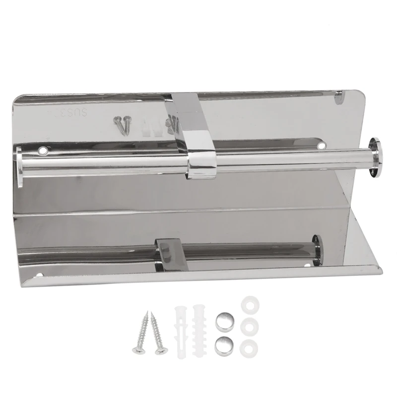 

Double Toilet Paper Holder with Phone Shelf, Dual Roll Paper Dispenser with Shelf,Toilet Tissue Roll Holder with Rack