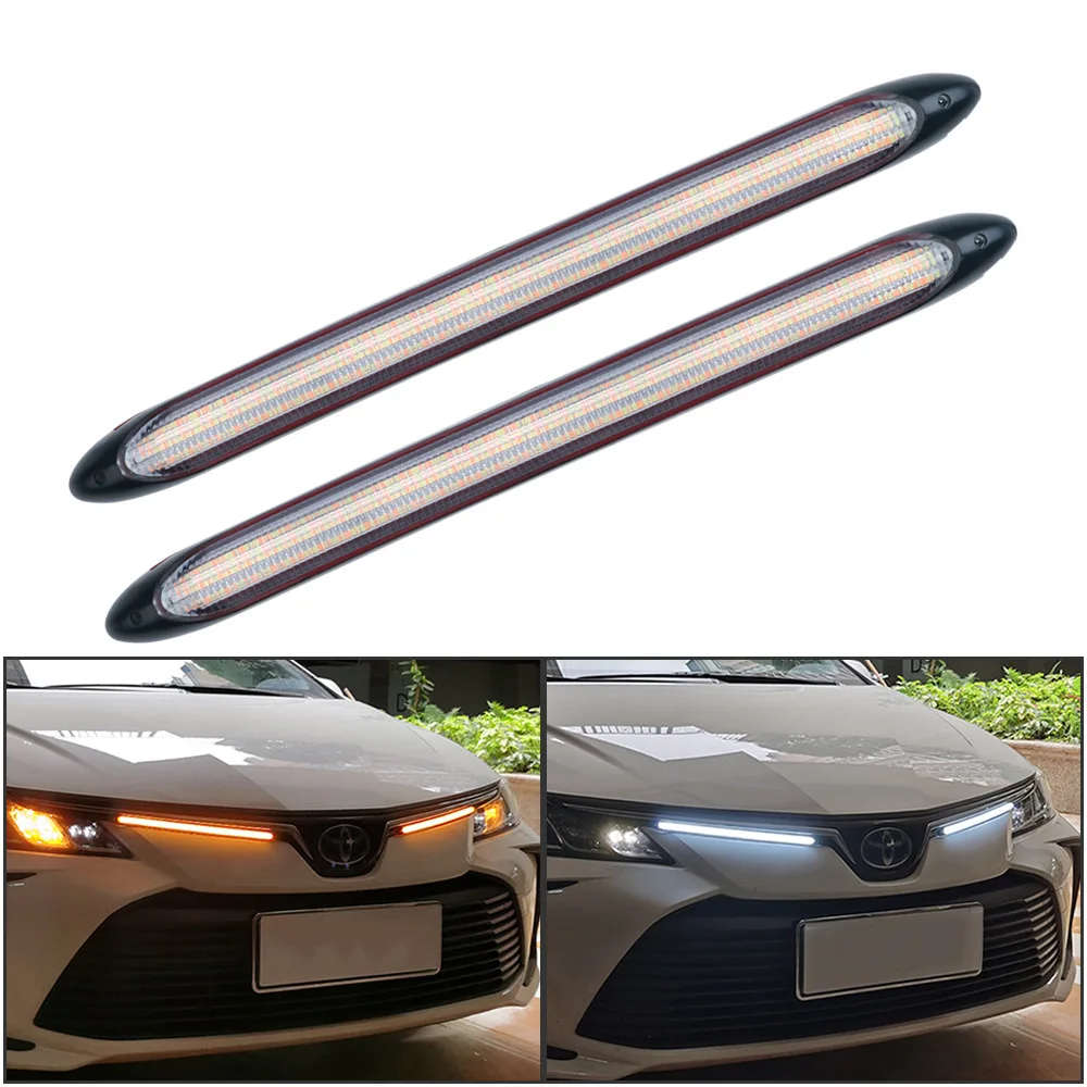 

2pcs Flexible DRL LED Strip Car Daytime Running Light Auto Headlights Waterproof White Turn Signal Yellow Brake Flow Lamps 12V