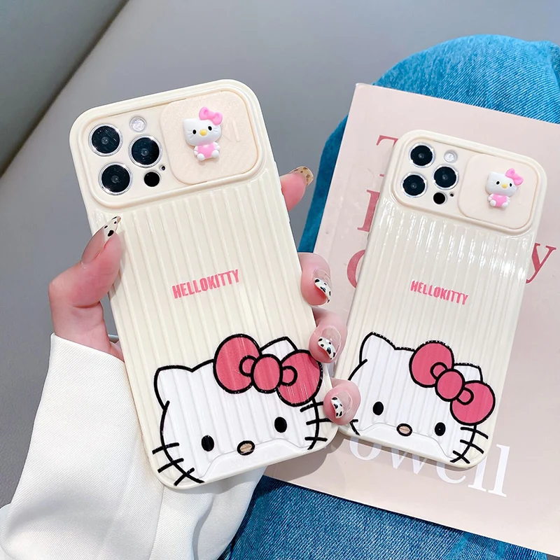 

BANDAI Cute cartoon Hello Kitty 3D doll phone case for iPhone12 12Pro 12Promax 11 13 Pro 11Promax X XS MAX XR cover phone holder