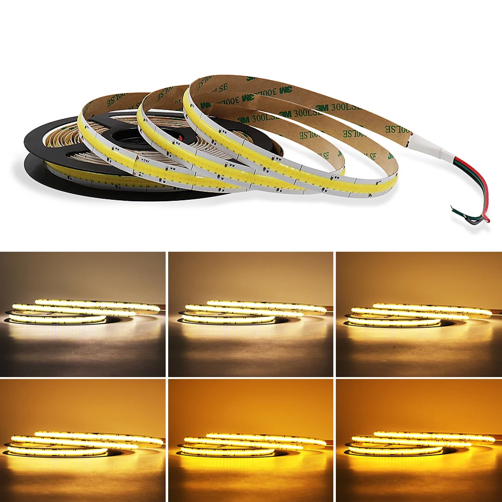 

LED Strip CCT COB LED Strip Light 2700K 6500K Color Temperature Dimmable House Decor Warm Cool White Color FCOB LED Tape