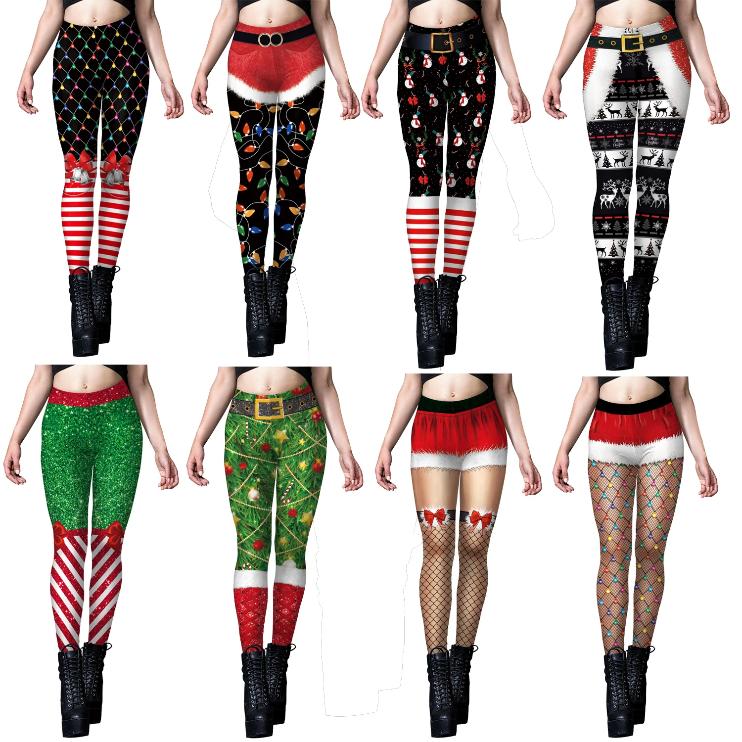 Christmas Leggings for Women Fashion Cute Creative Xmas Trousers Elk Snowflake Print Sexy Leggings Hip-Up Cosplay Partywear