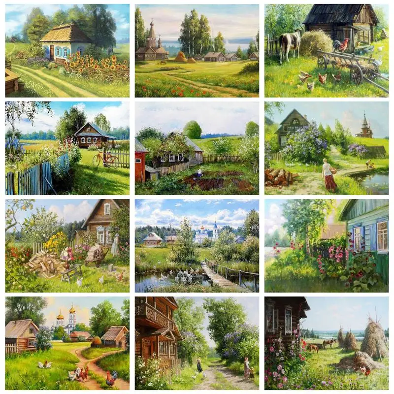 

RUOPOTY Oil Painting By Numbers Handpainted Picture Drawing Countryside Landscape Diy Crafts On Canvas Gift For Adults Home Gard