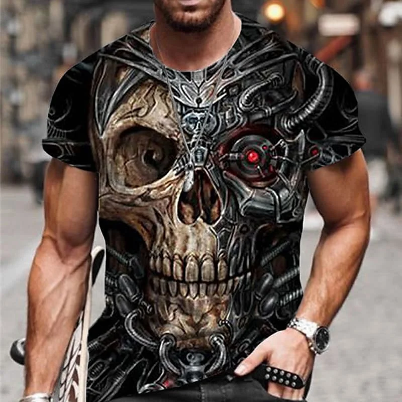 

Men's Unisex T shirt Tee Skull Graphic Prints Crew Neck Green Blue Red Black 3D Print Outdoor Street Short Sleeve Print Clothing