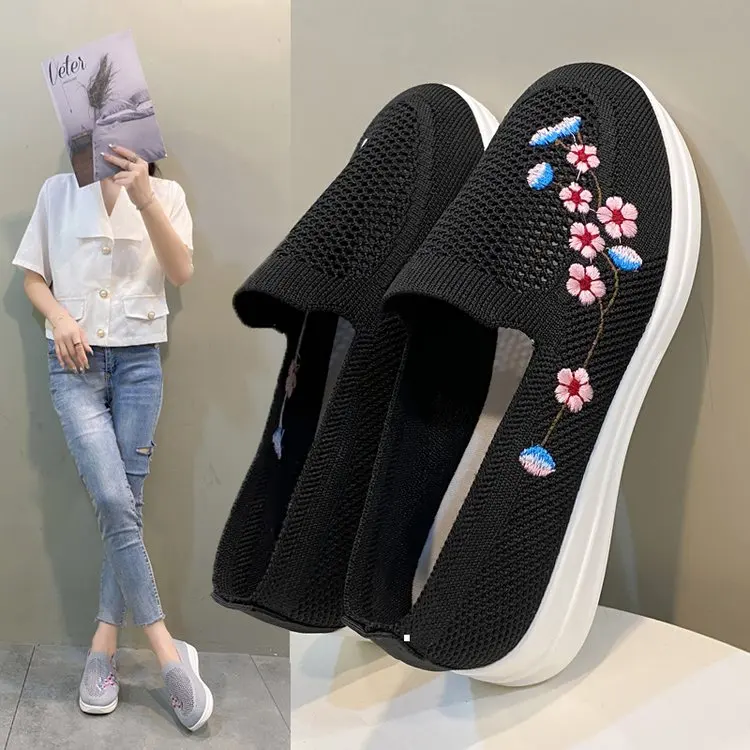 Женские сетчатые дышащие удобные кроссовки с цветочным принтом мягкая