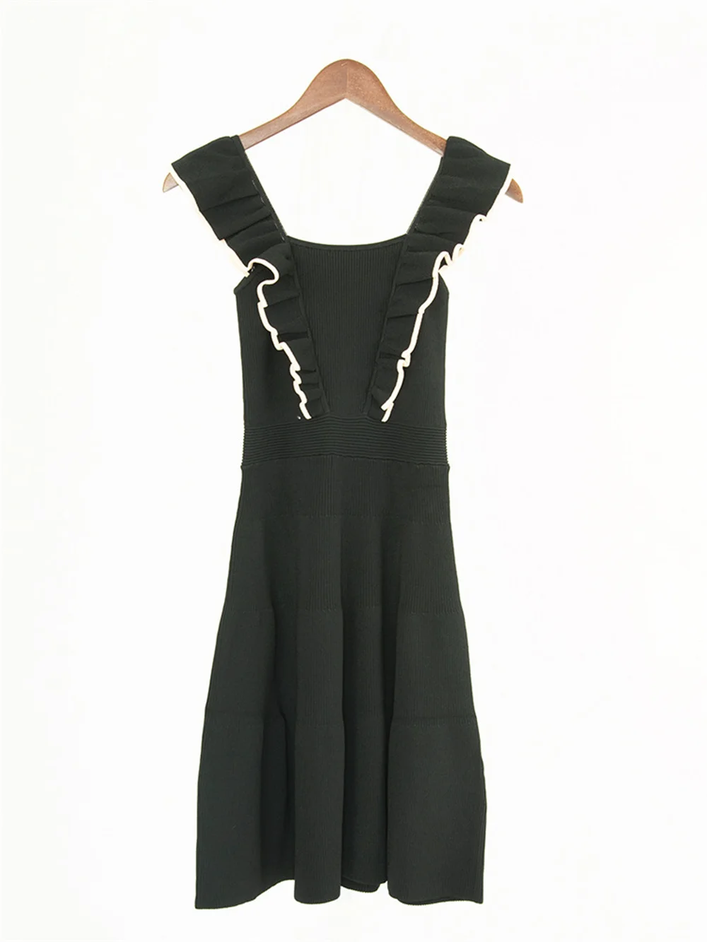 

Clearance Price 2023 Summer New Women Square Collar Flying Sleeve Robe Ruffled Trim Slim Mid-Length Dress