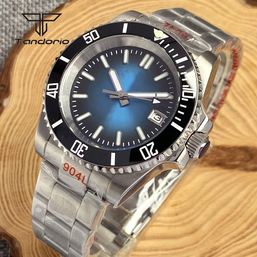 Мужские часы для дайвинга тандорио NH35A Blue Sunburst Dial 40 мм стальные автоматические