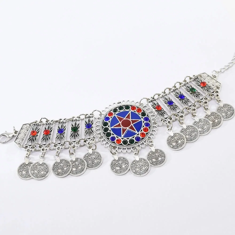 

Bohemian ethnic style vintage hand ornament minority personalized tassel coin bracelet