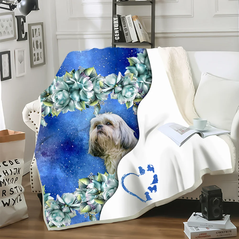 

Blue Sky Blanket Pet Dog Shih Tzu Blanket 3D Sofa Travel Throw Blankets Plush Quilt Blanket Hiking Picnic Blanket