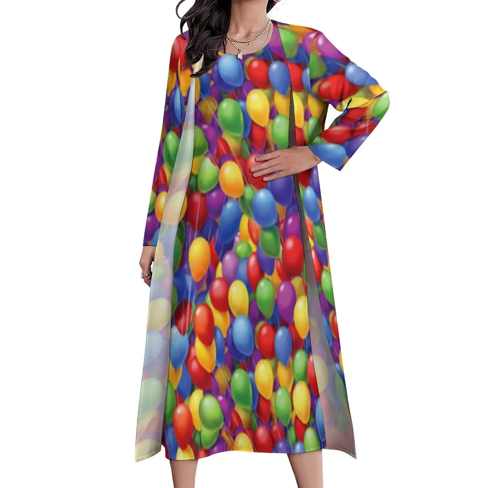

Красочное платье с воздушными шарами из двух частей, яркие Воздушные шары, уличная мода, богемные пляжные длинные платья, женское платье мак...