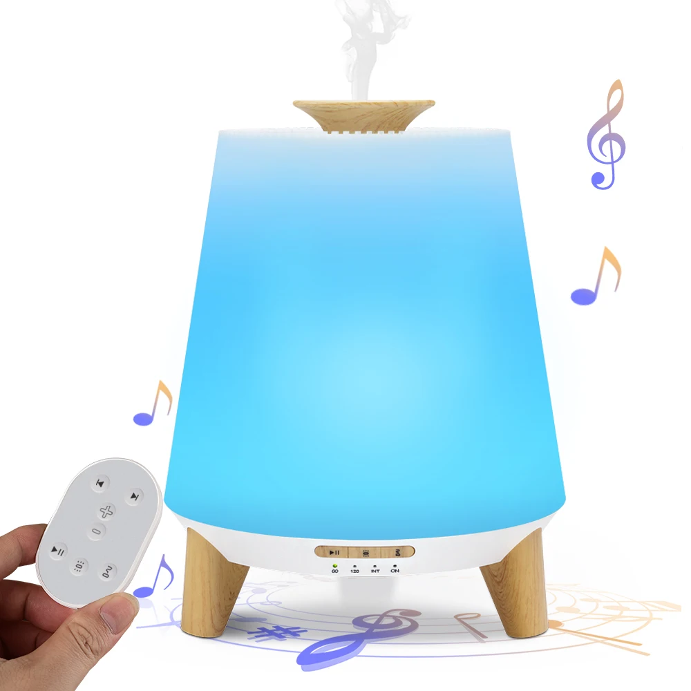 

Aroma Diffuser With Remote Essential Oil Humidifier With Bluetooth Speaker Aromatherapy LED Lights Wood Grain 300ml For Home