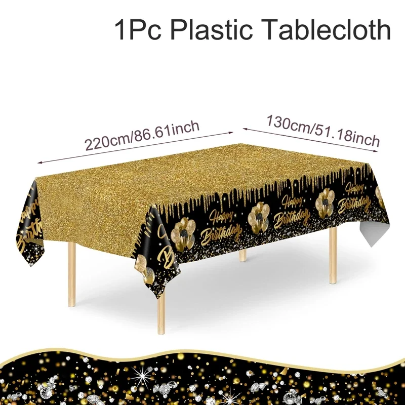 

Черно-Золотая одноразовая пластиковая скатерть 220x130 см, украшения на день рождения для мужчин и женщин, Обложка для стола,...