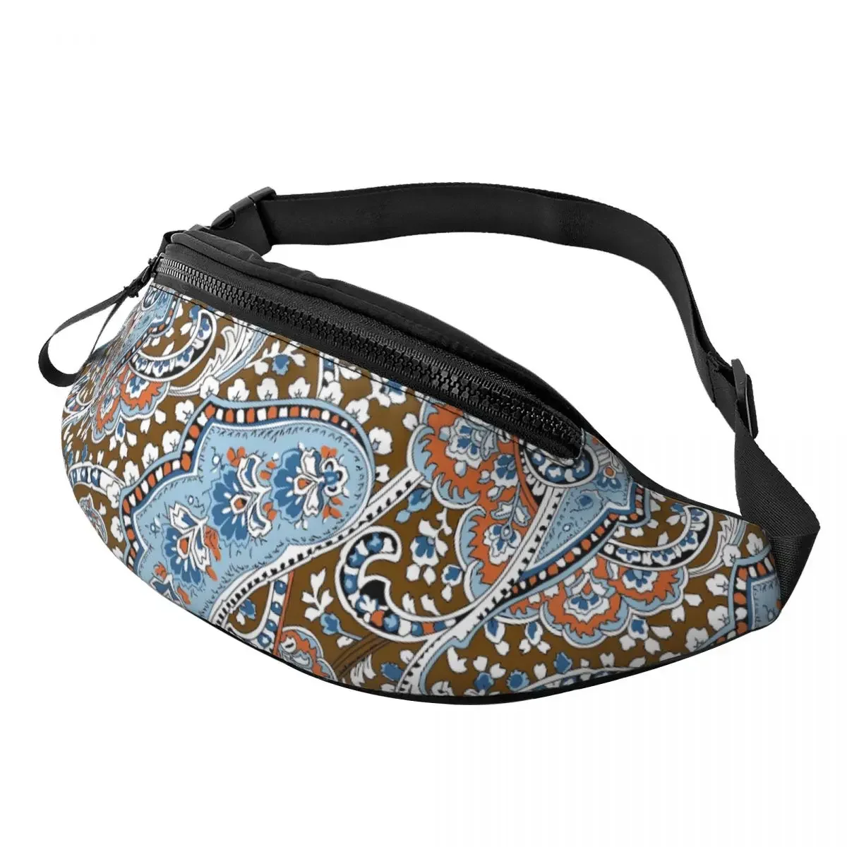 

Casual Coral Brown Paisley Pattern Fanny Pack Men Women Bohemian Floral Art Crossbody Waist Bag for Traveling Phone Money Pouch