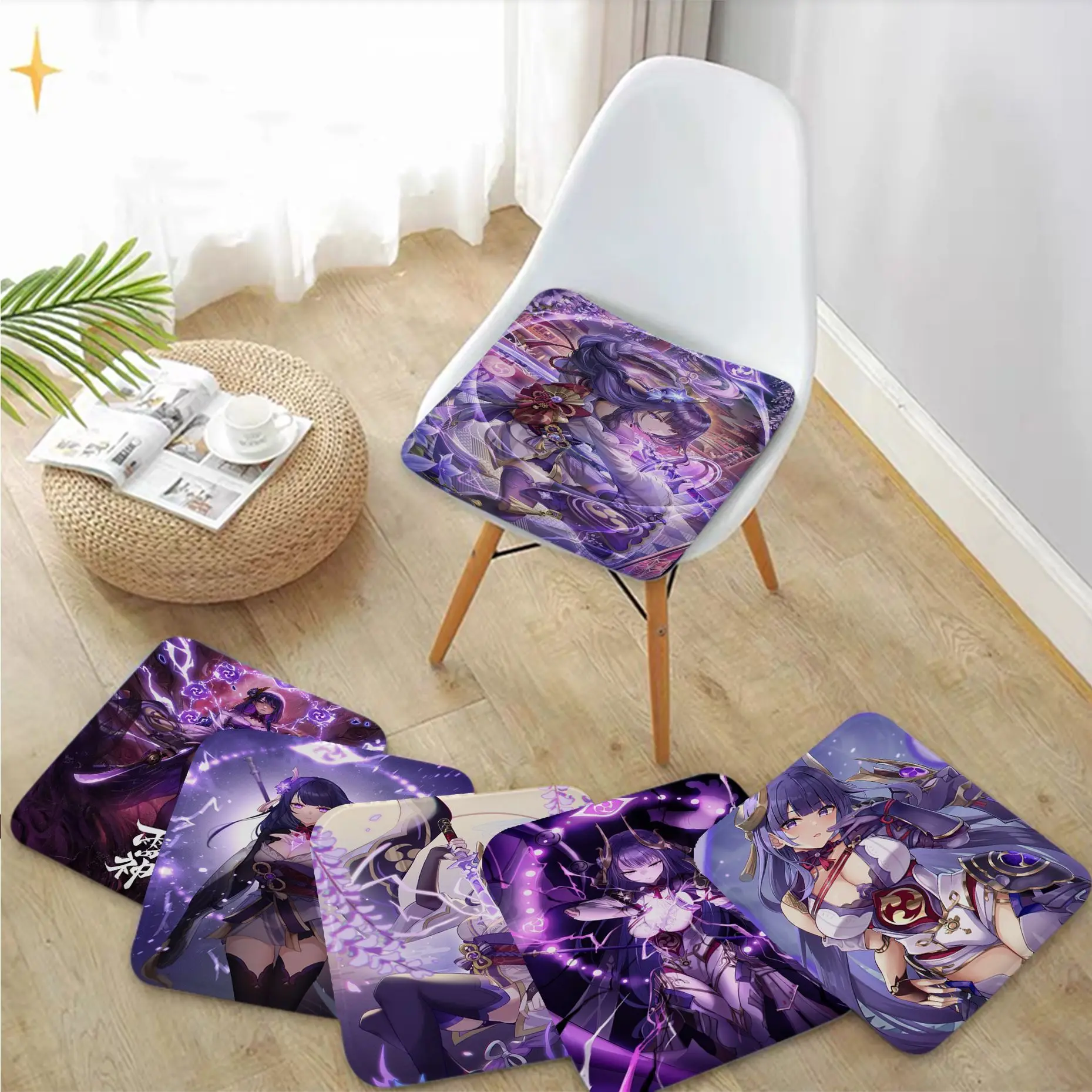 

Raiden Shogun Genshin Impact Nordic Printing Seat Cushion Office Dining Stool Pad Sponge Sofa Mat Non-Slip Seat Mat