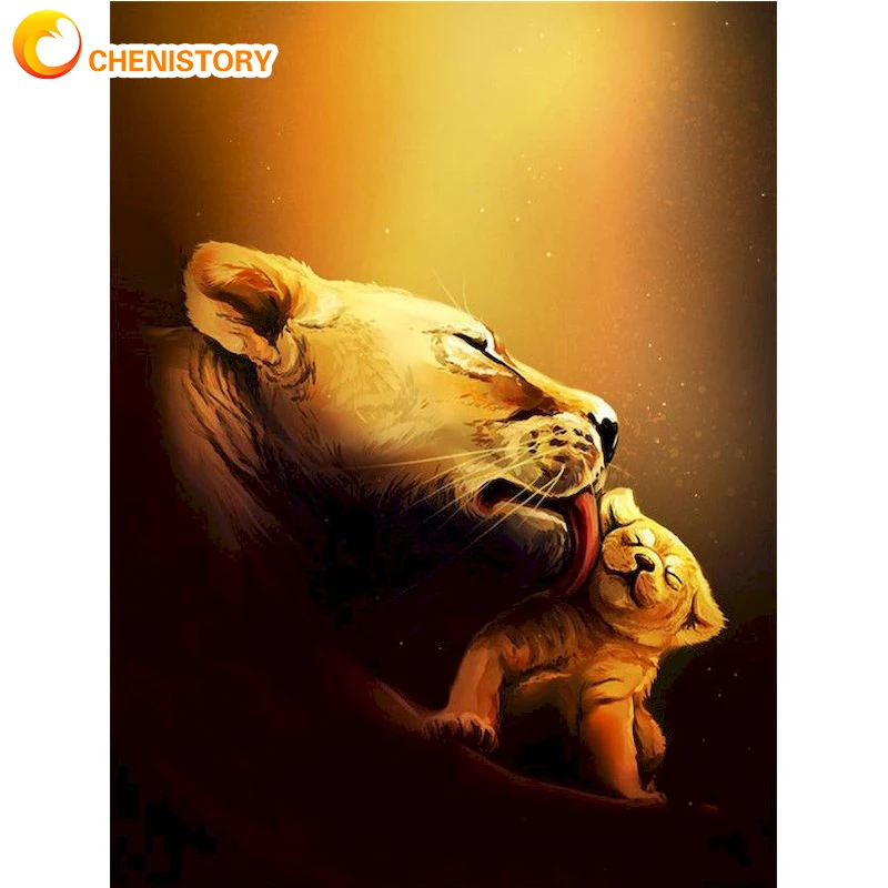 

CHENISTORY Diy Oil Painting By Numbers Kits Animal Picture Acrylic Paint By Numbers Lion Wall Art Gift On Canvas Painting Home D