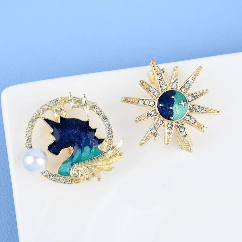 Звездное небо серии брошь в виде единорога фантазия синяя Вселенная звездное