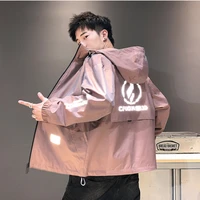 korean casual gradient hooded jacket mens spring and autumn 2021 trend youth workwear jacket windbreaker plus size clothes
