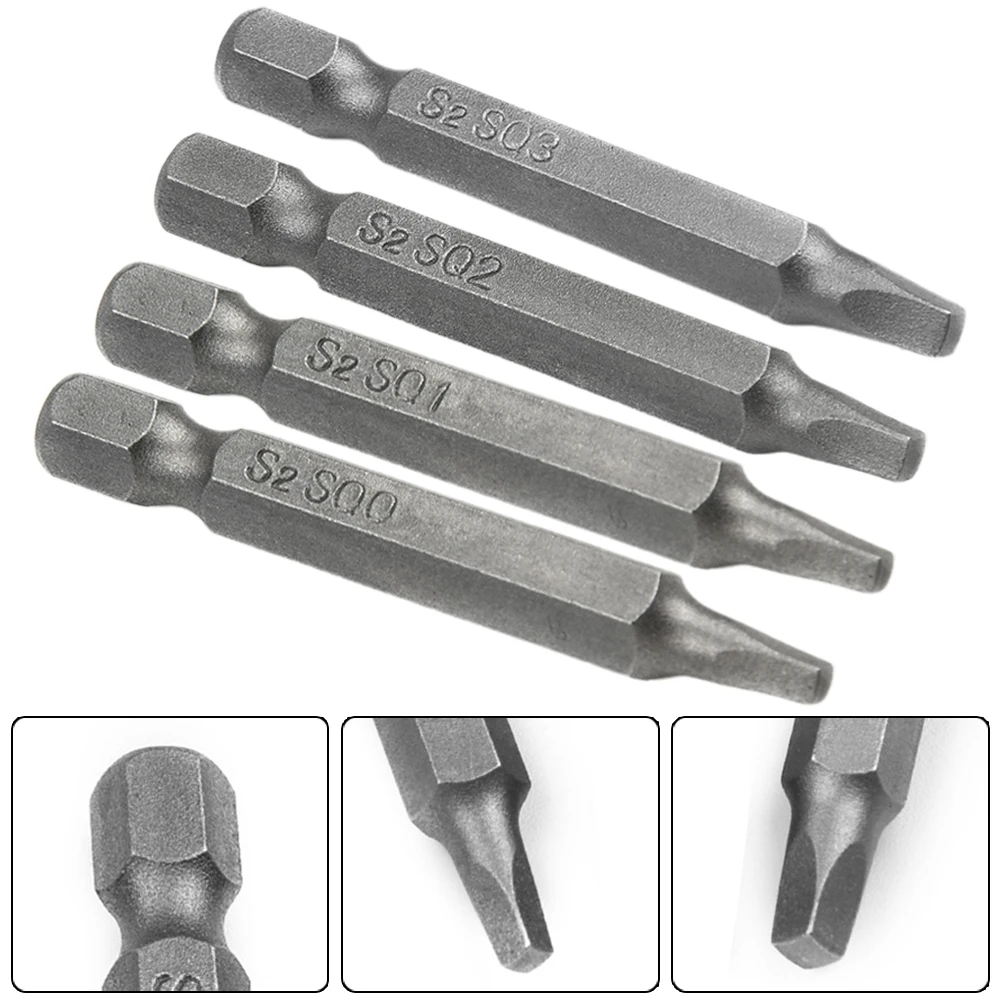 

4Pcs SQ0-SQ3 Square Driver Bit Washer Head Screws Driver Bits S2 Alloy Steel Hand Tool Accessories For Electric Screwdriver