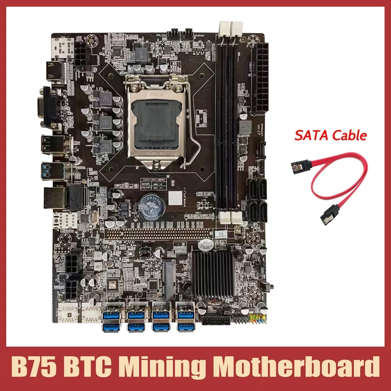 

Материнская плата для майнинга B75 BTC + кабель SATA LGA1155 8xpcie USB адаптер Поддержка 2XDDR3 MSATA B75 USB BTC материнская плата для майнинга
