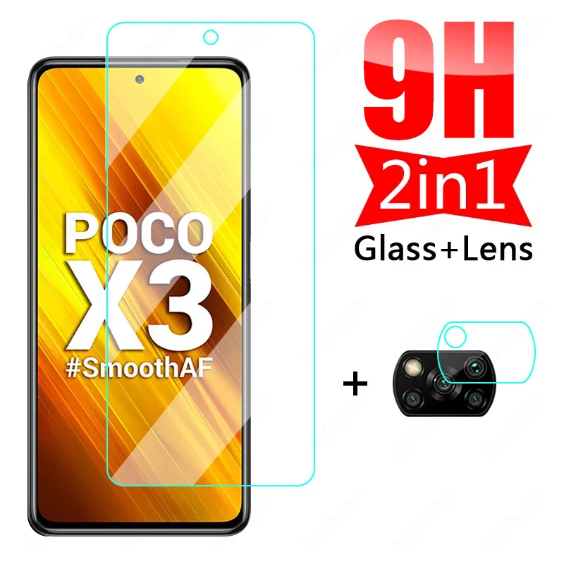 

9H HD Protective Glass For Xiaomi Poco X3 NFC C3 M3 Tempered Screen Protector Xiaomi Poco X3 M2 Pro Camera Lens Glass Film Case