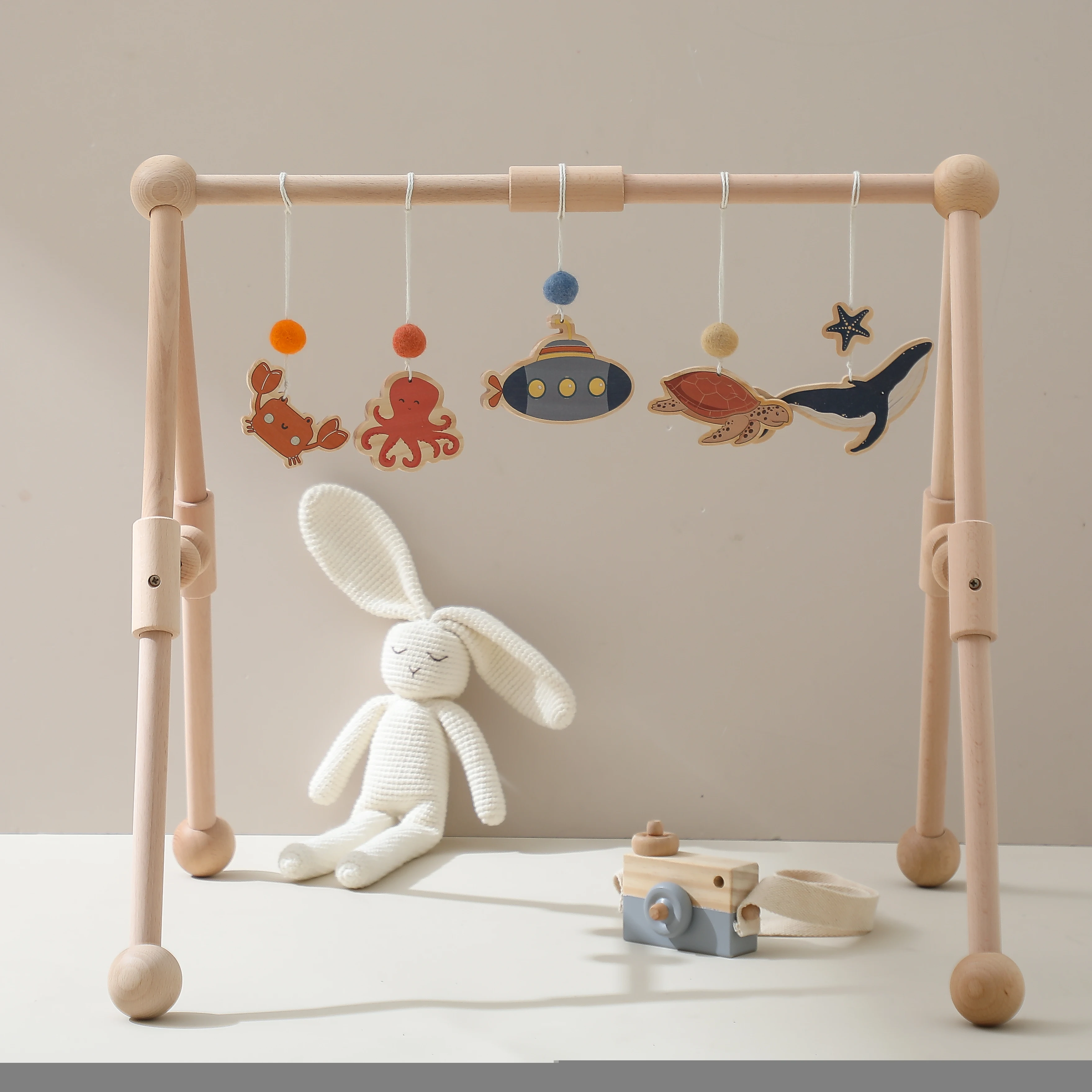 1set Baby Wooden Rattle Toys Activity Wooden Fitness Frames Play Gym Mobile Baby Room Decoration Newborn Baby Accessories Rattl