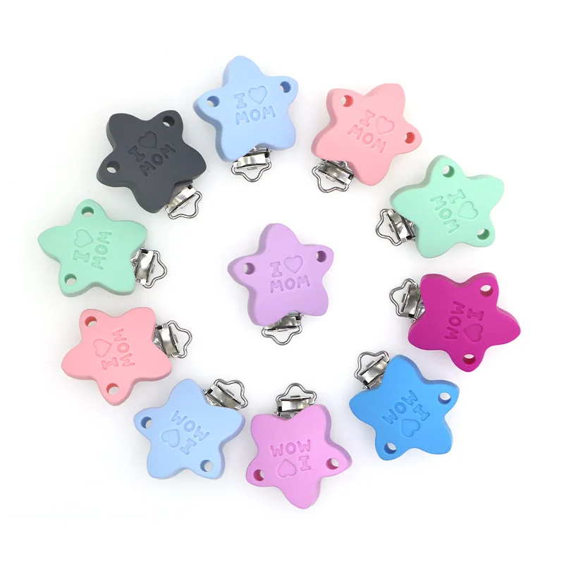 

3Pcs Baby Pacifer Clips Star Silicone Teether Clip DIY Baby Dummy Chain Nipple Holder Newborns Soother Nursing Teething Toys