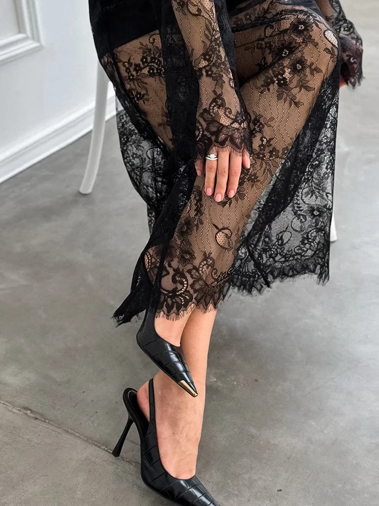 Aynaray 2022 весна-лето женский сексуальный кружевной комплект макси-юбки прозрачный