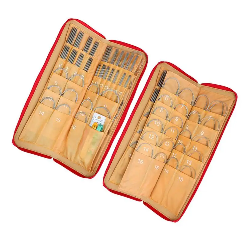 

Knitting Needle Set Stainless Steel Single Pointed Sweater Straight Needle Kit Crochet Hooks With Sewing Accessory Kit Ruler