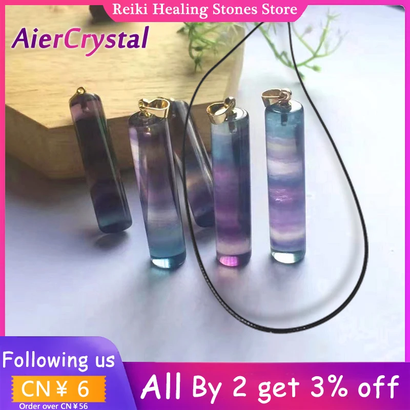 

Color Fluorite Column Pendants Necklaces Crystal Suspension Natural Gem Stone Quartz Bullet Reiki Chakra Women Men Jewelry Gift