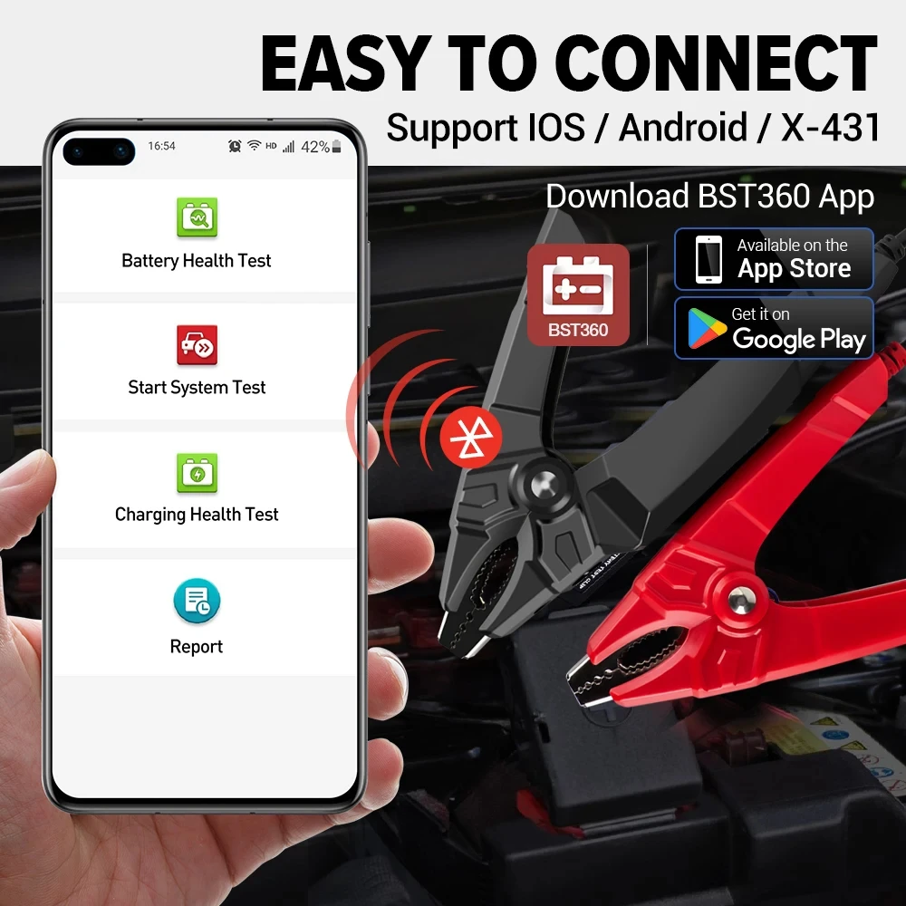 Фото LAUNCH BST360 12V Тестер автомобильных аккумуляторов Bluetooth, анализатор состояния батарей (SOH, SOC), тестер 2000CCA, диагностический инструмент для AGM, GEL, EFB аккумуляторов №3
