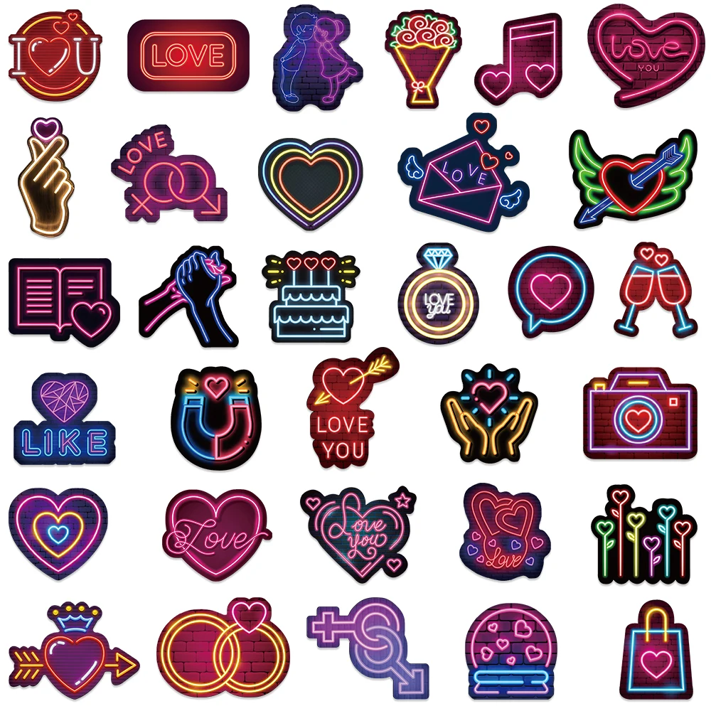 64 шт. милые неоновые наклейки на День святого Валентина мультяшные сделай сам