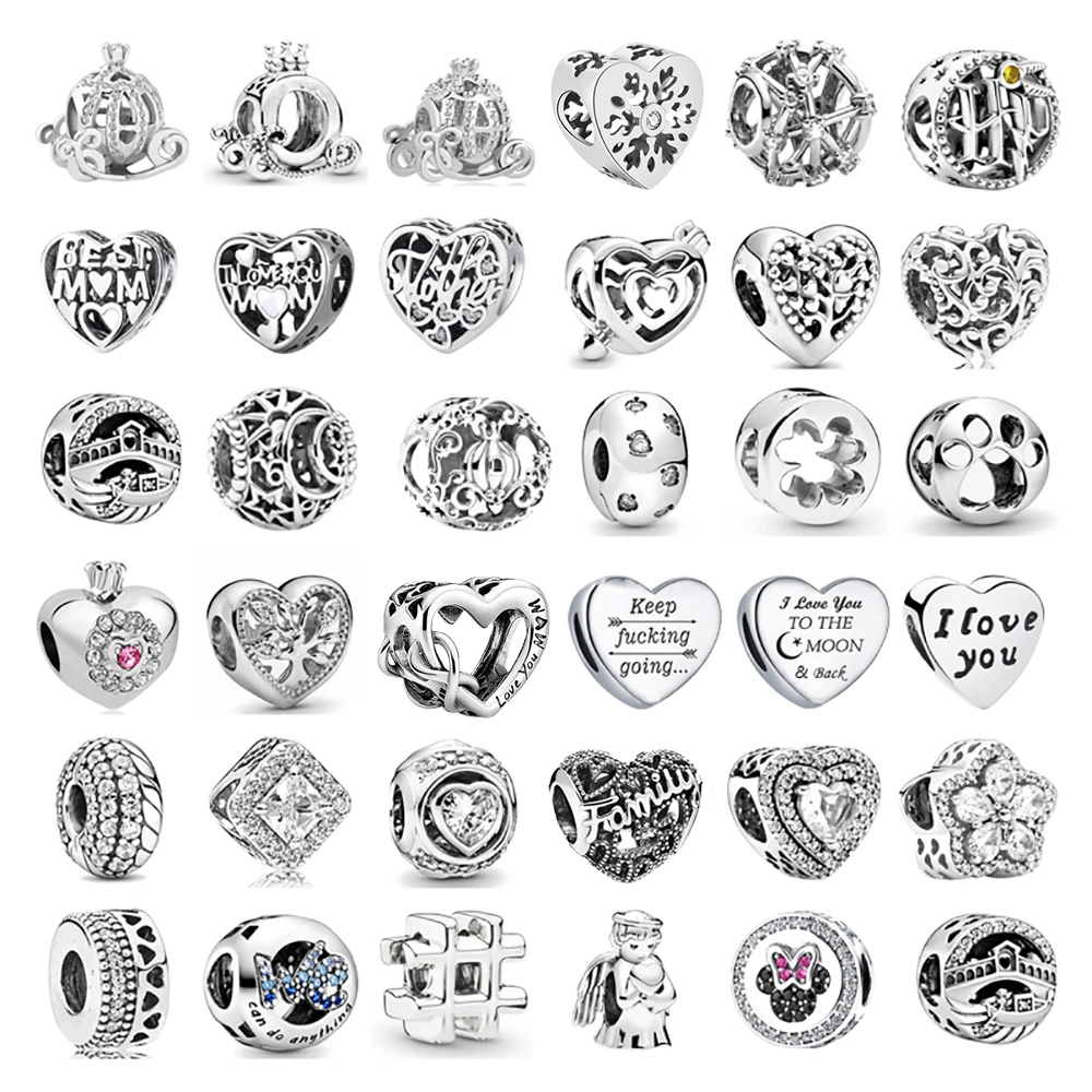 

925 Sterling Silver Heart Paw Clear Snowflake Sparkling Crown Pumpkin Charm Bead Fit Original Pandora Bracelet