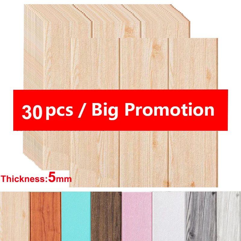 15/30Pcs Self-Adhesive 3D Wood Sticker DIY Waterproof Foam Wallpaper For Kids Room Kitchen Roof Ceiling Background Wall Decals