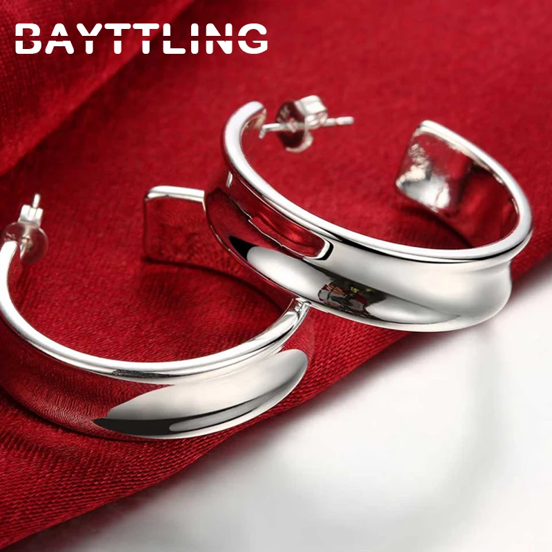 

Original S925 Silver Earrings 30mm Round Hoop Earrings For Women Fashion Charm Wedding Party Gift Jewelry Free Shipping